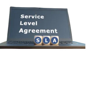 Laptop with SLA on the screen assess business internet needs